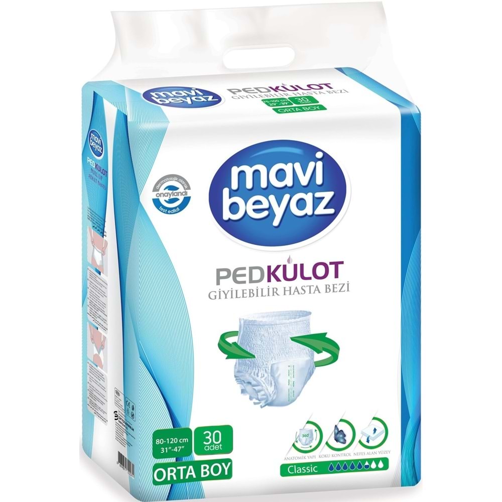 Mavi Beyaz Ped Emici Külot Hasta Bezi M - Medium Orta 90 Adet + Yatak Koruyucu Örtü 60*90CM 60 Adet