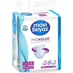 Mavi Beyaz Ped Emici Külot Hasta Bezi L 30 Adet + Yatak Koruyucu 30 Adet + Temizleme Havlusu 1 Pk
