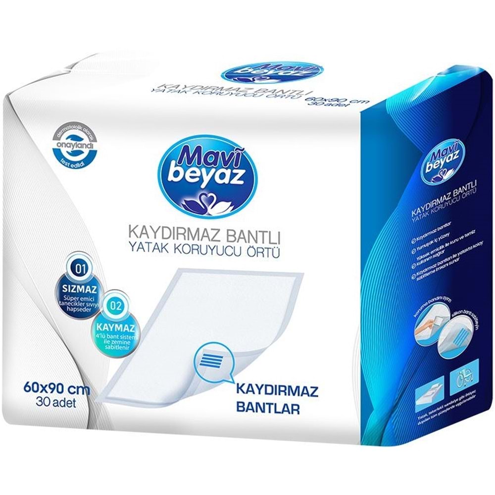 Mavi Beyaz Ped Ekstra Tekstil Yüzeyli Yetişkin Bel Bantlı Hasta Bezi S 30 Adet+ Yatak Korucu + Havlu