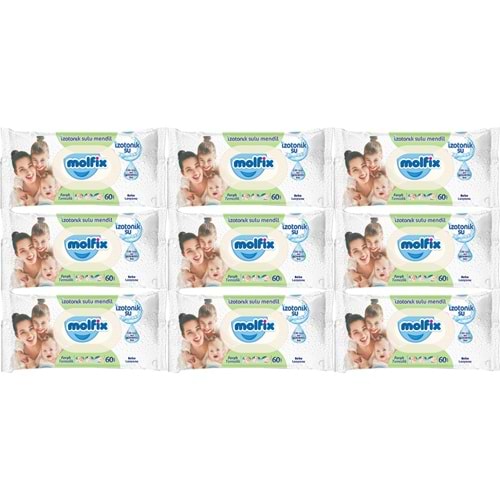 Molfix Islak Havlu Mendil İzotonik Ferah Temizlik 9 Lu set 60 Yaprak Plastik Kapaklı