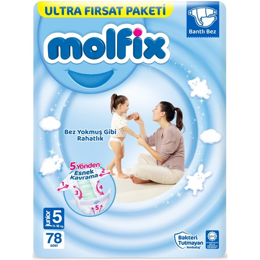 Molfix Bebek Bezi 5 Beden 11-18 KG Junior 234 Adet Aylık Ultra Fırsat Pk