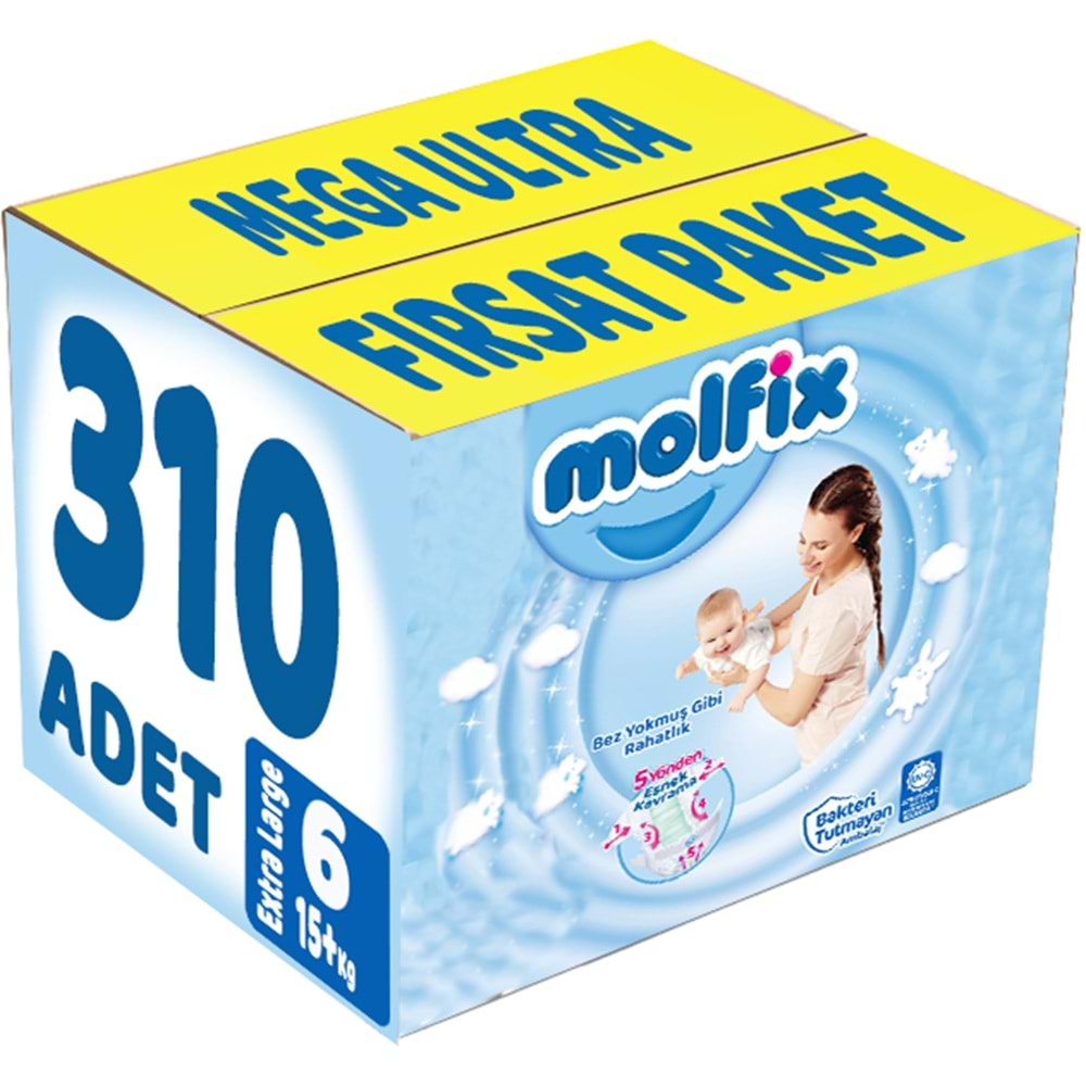Molfix Bebek Bezi 6 Beden 15+ KG Extra Large 310 Adet MeGa Ultra Fırsat Pk