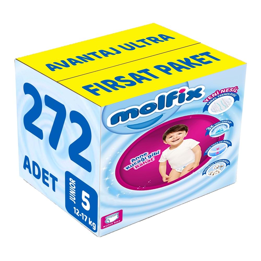 Molfix Külot Bebek Bezi 5 Beden 12-17 KG Junior 272 Adet Avantaj Ultra Fırsat Pk
