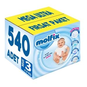 Molfix Bebek Bezi Beden:3 (4-9Kg) Midi 540 Adet Mega Ultra Fırsat Pk