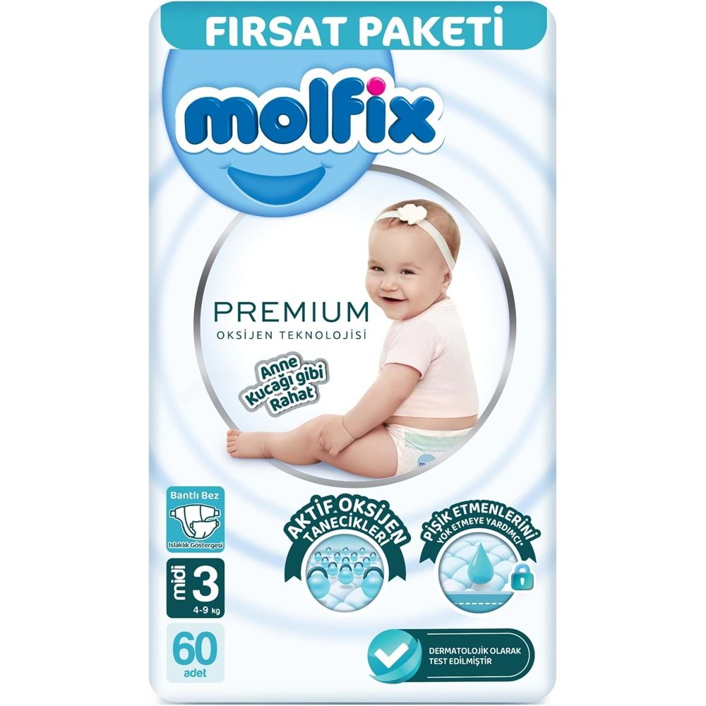 Molfix Premium Bebek Bezi 3 Beden 4-9 KG Midi 180 Adet Aylık Ultra Fırsat Pk