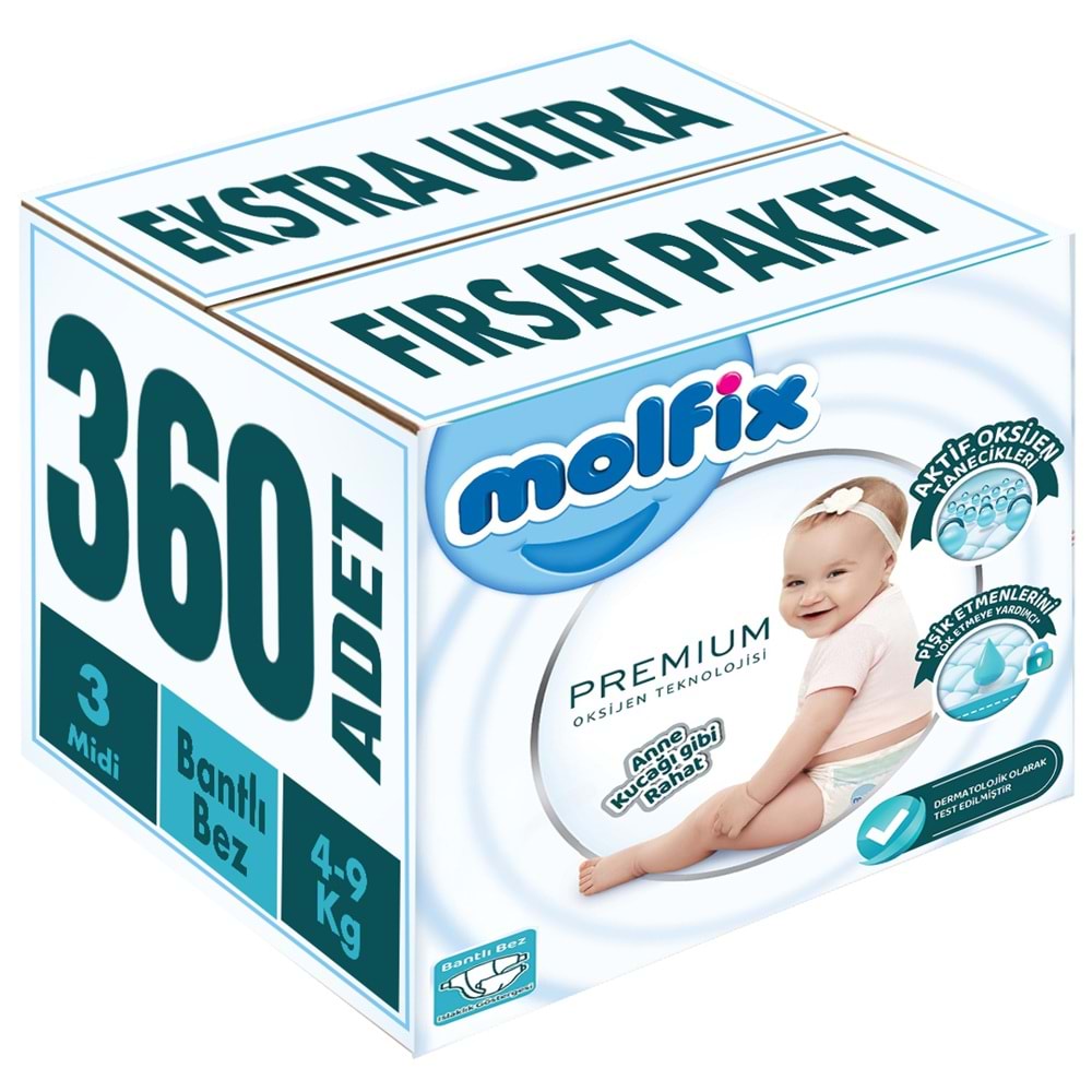 Molfix Premium Bebek Bezi 3 Beden 4-9 KG Midi 360 Adet Ekstra Ultra Fırsat Pk