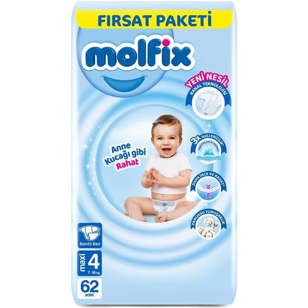 Molfix Bebek Bezi Beden:4 (7-14KG) Maxi 124 Adet Ekonomik Fırsat Pk