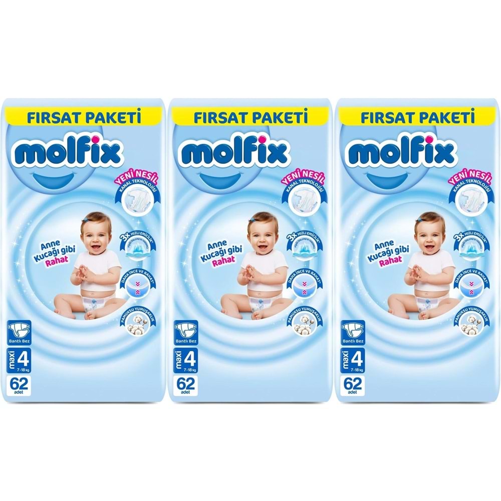 Molfix Bebek Bezi Beden:4 (7-14KG) Maxi 186 Adet Aylık Fırsat Pk