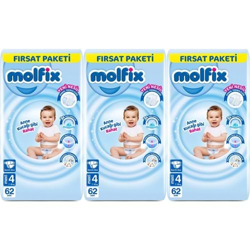 Molfix Bebek Bezi Beden:4 (7-14KG) Maxi 186 Adet Aylık Fırsat Pk
