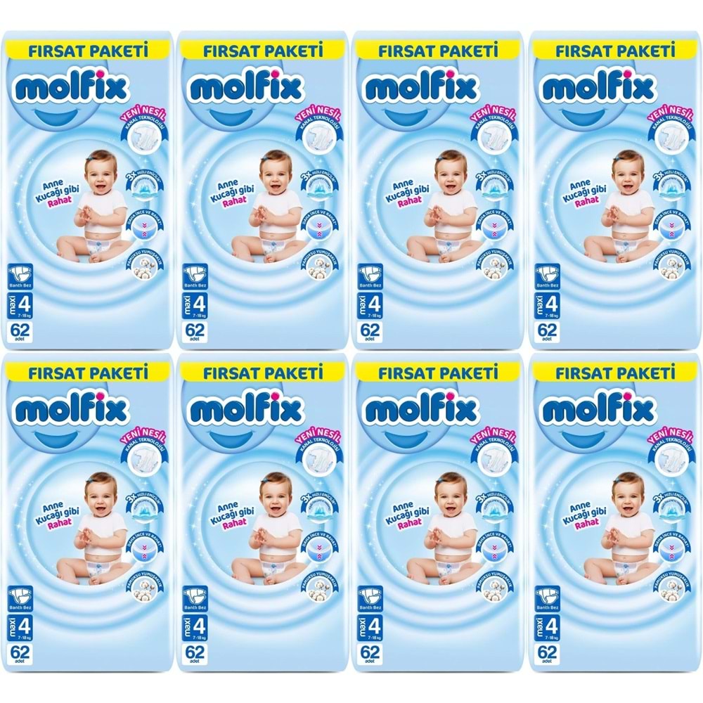 Molfix Bebek Bezi Beden:4 (7-14KG) Maxi 496 Adet Dev Ekonomik Fırsat Pk