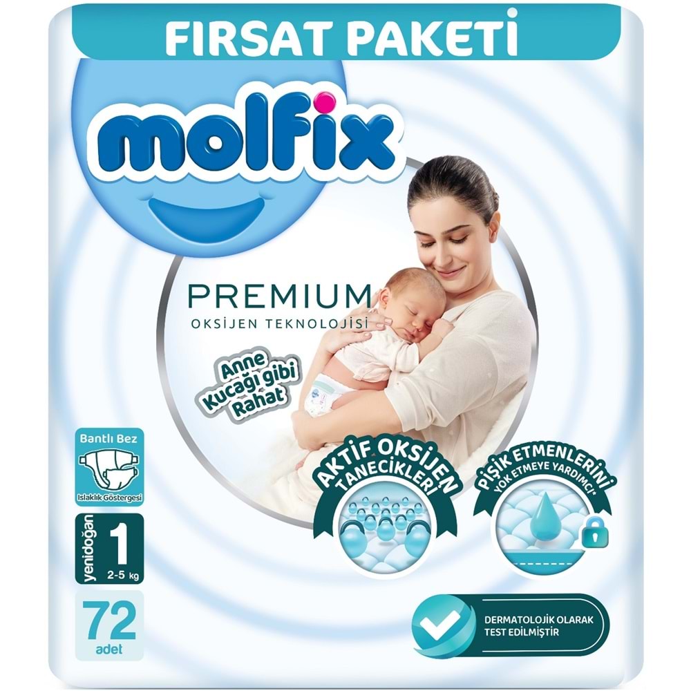 Molfix Premium Bebek Bezi Beden:1 (2-5KG) Yeni Doğan 216 Ad Aylık Ultra Fırsat Pk+ 6 Ad Islak Mendil