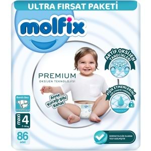 Molfix Premium Bebek Bezi 4 Beden 7-14 KG Maxi 258 Adet Ultra Fırsat Pk + 6 Adet Islak Mendil