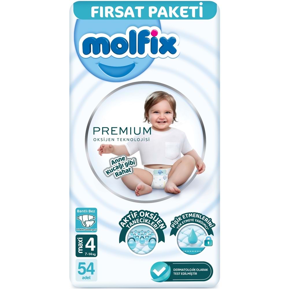 Molfix Premium Bebek Bezi 4 Beden 7-14 KG Maxi 162 Adet Fırsat Pk + 6 Adet Islak Mendil