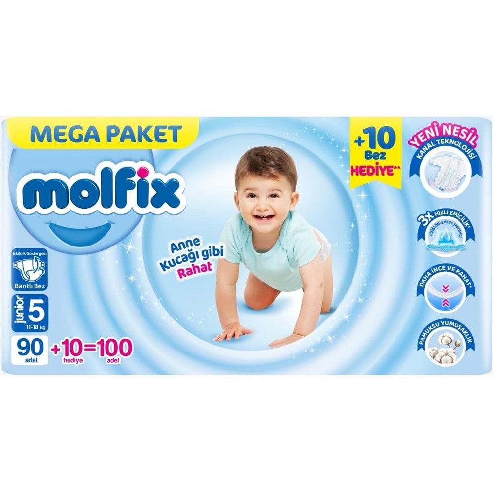 Molfix Bebek Bezi Beden:5 (11-18KG) Junior 300 Adet Mega Aylık Fırsat Pk