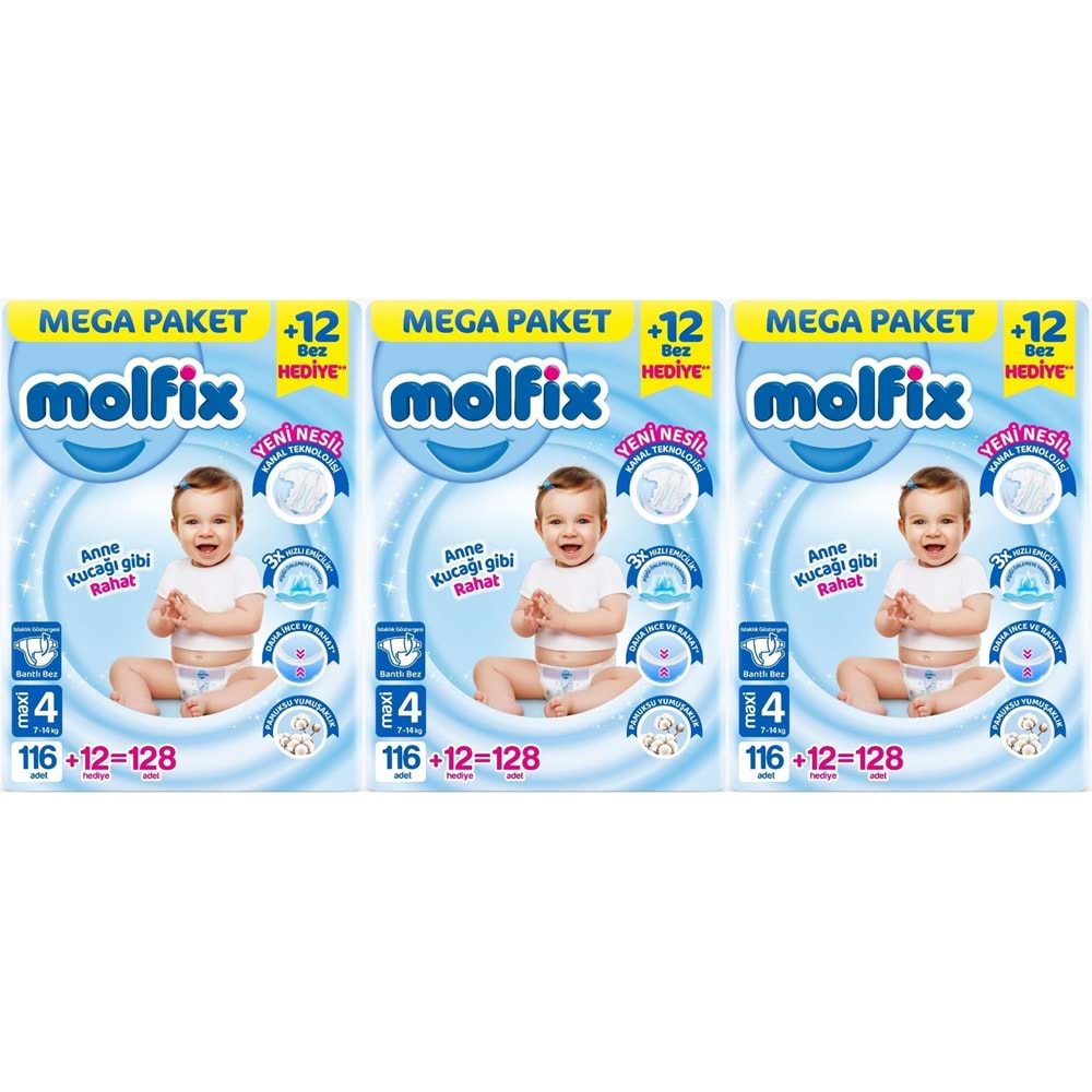Molfix Bebek Bezi Beden:4 (7-14KG) Maxi 384 Adet Mega Aylık Fırsat Pk