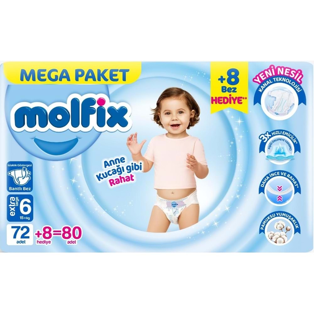 Molfix Bebek Bezi Beden:6 (15+KG) Extra Large 240 Adet Mega Aylık Fırsat Pk