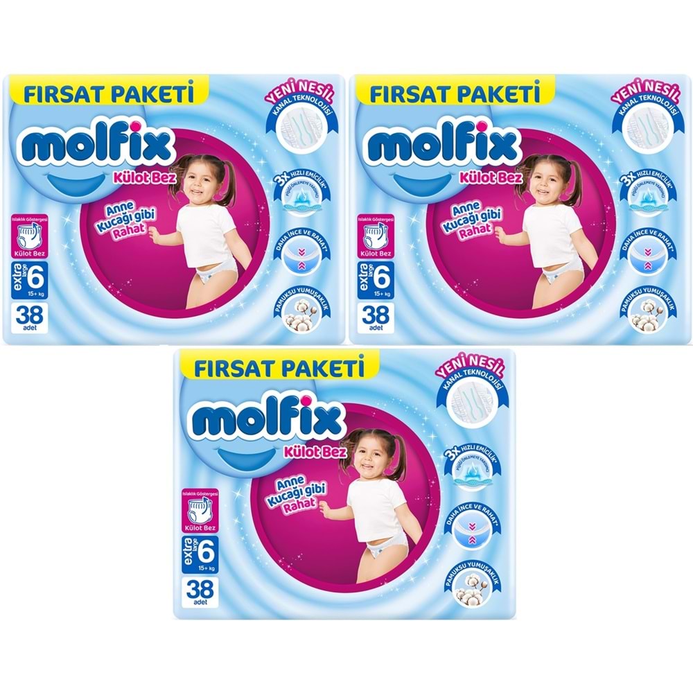 Molfix Külot Bebek Bezi Beden:6 (15+KG) Extra Large 114 Adet Aylık Fırsat Pk