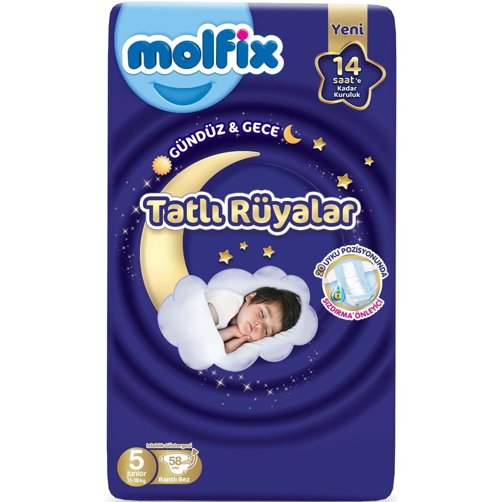 Molfix Tatlı Rüyalar Bebek Bezi 5 Beden 11-18 KG Junior 174 Adet Aylık Fırsat Pk