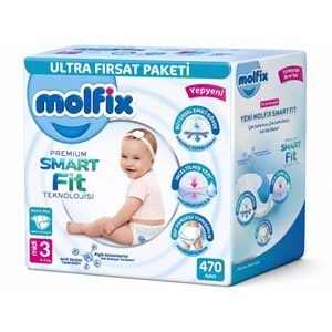Molfix Premium Smart Fit Bebek Bezi 3 Beden 4-9 KG Midi 470 Adet Mega Ultra Fırsat Pk