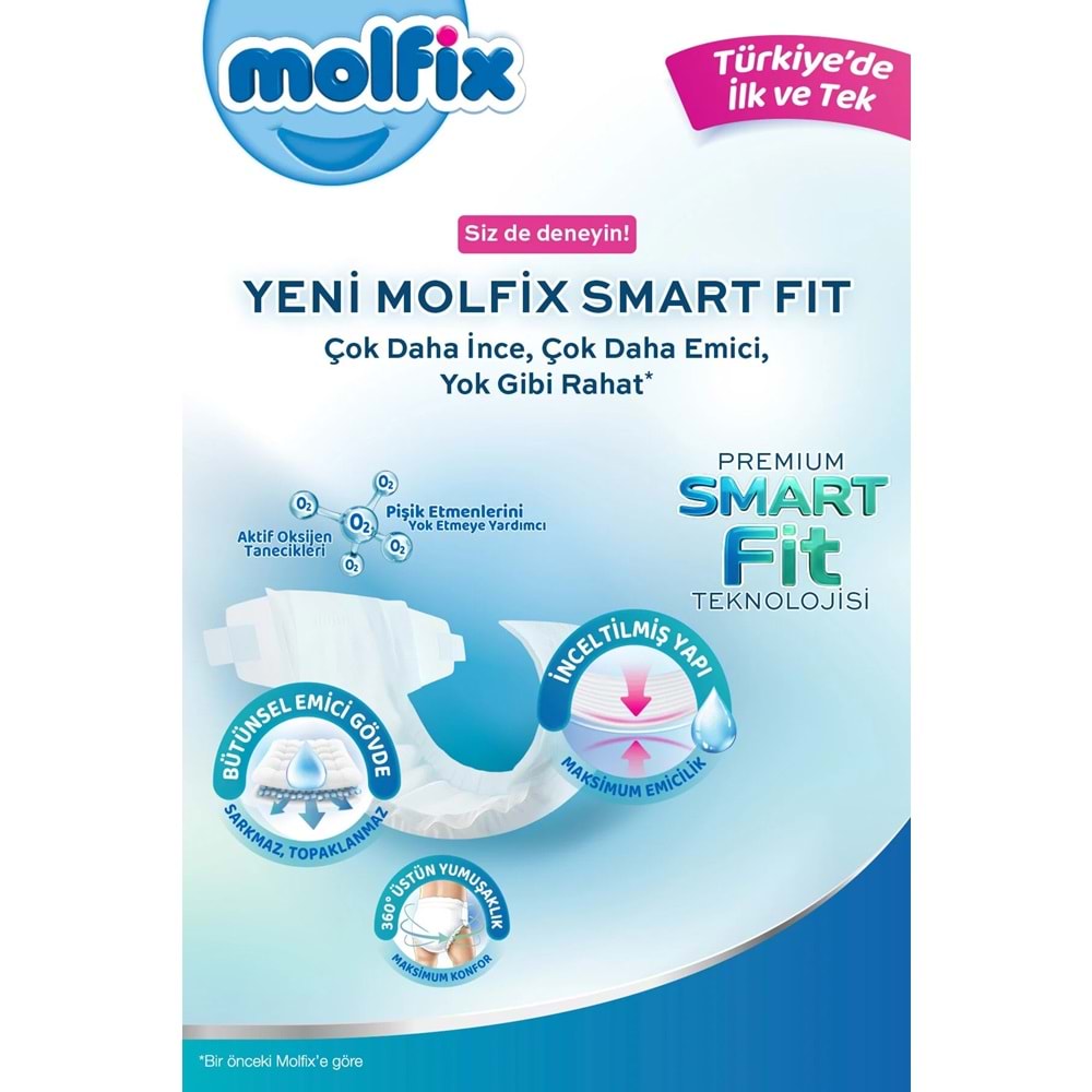 Molfix Premium Smart Fit Bebek Bezi 4 Beden 7-14 KG Maxi 162 Adet Aylık Fırsat Pk
