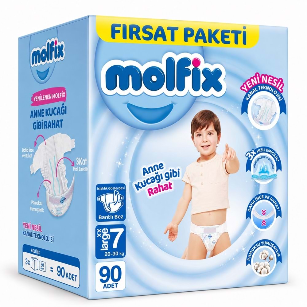 Molfix Bebek Bezi 7 Beden 20-30 KG XX Large 90 Adet Aylık Fırsat Pk