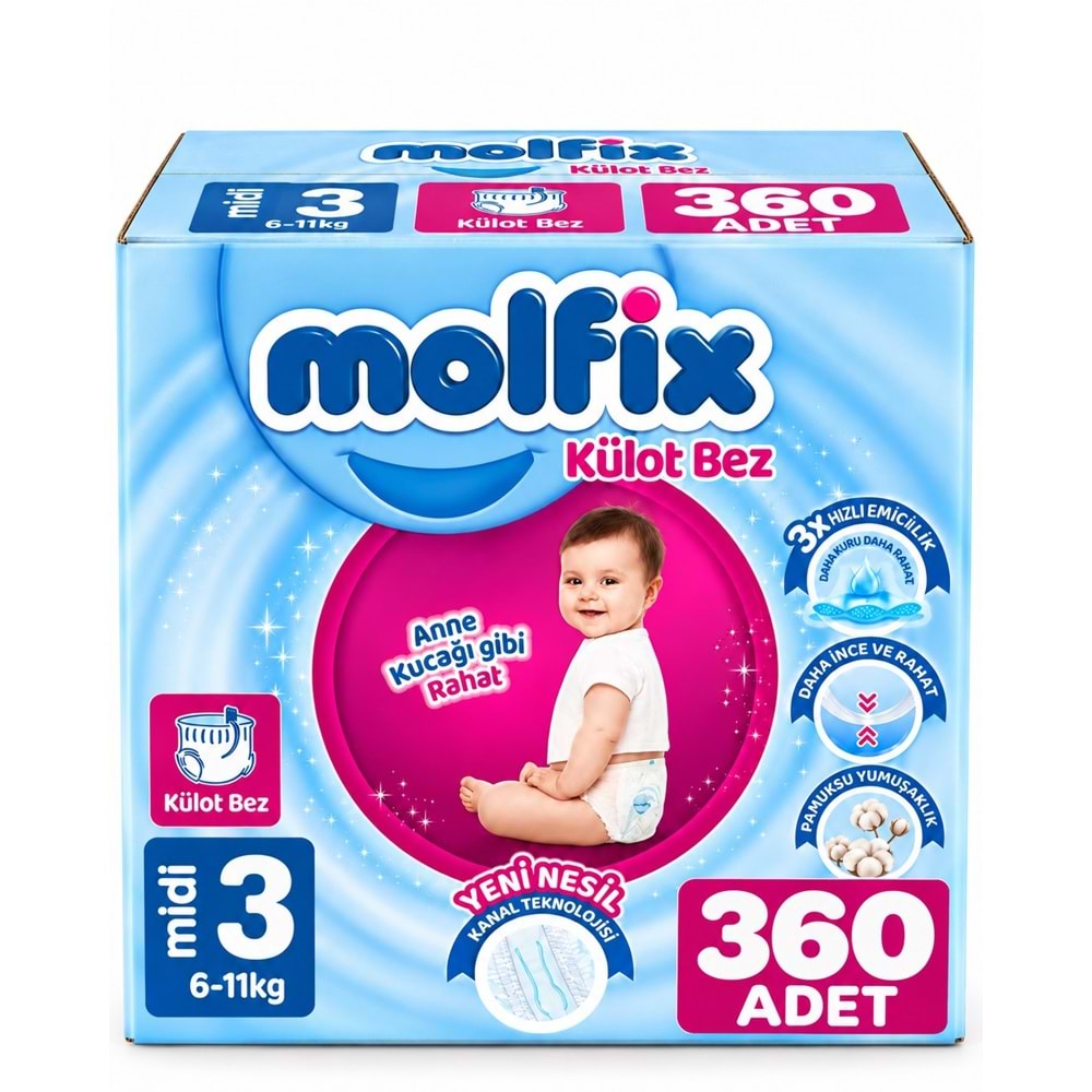 Molfix Külot Bebek Bezi 3 Beden 6-11 KG Midi 360 Adet Ekstra Fırsat Pk