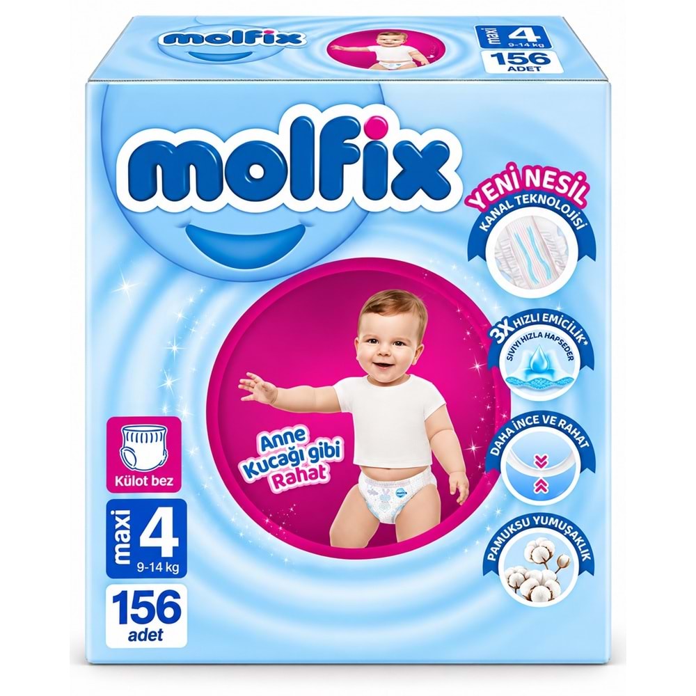 Molfix Külot Bebek Bezi 4 Beden 9-14 KG Maxi 156 Adet Aylık Fırsat Pk