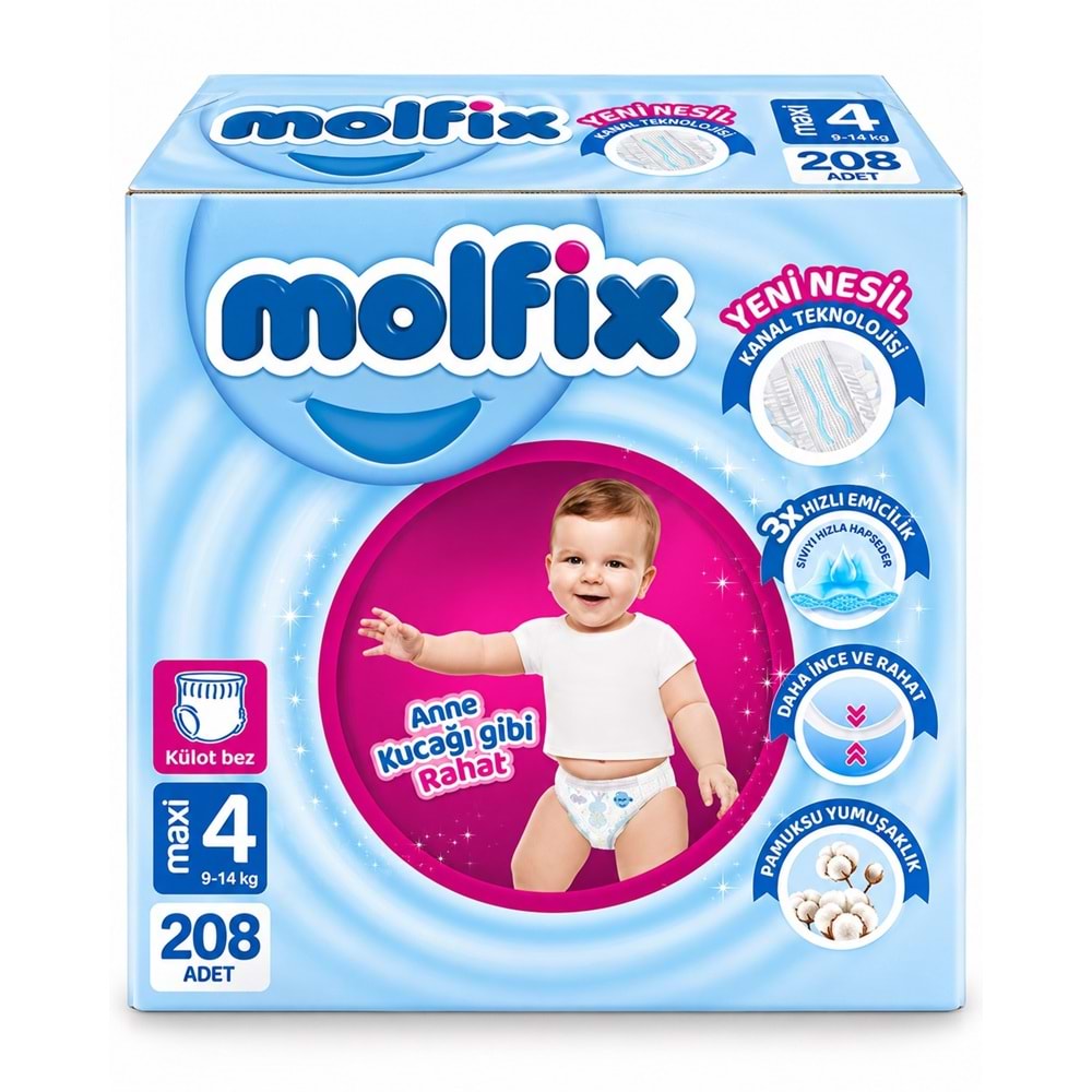 Molfix Külot Bebek Bezi 4 Beden 9-14 KG Maxi 208 Adet Avantaj Fırsat Pk