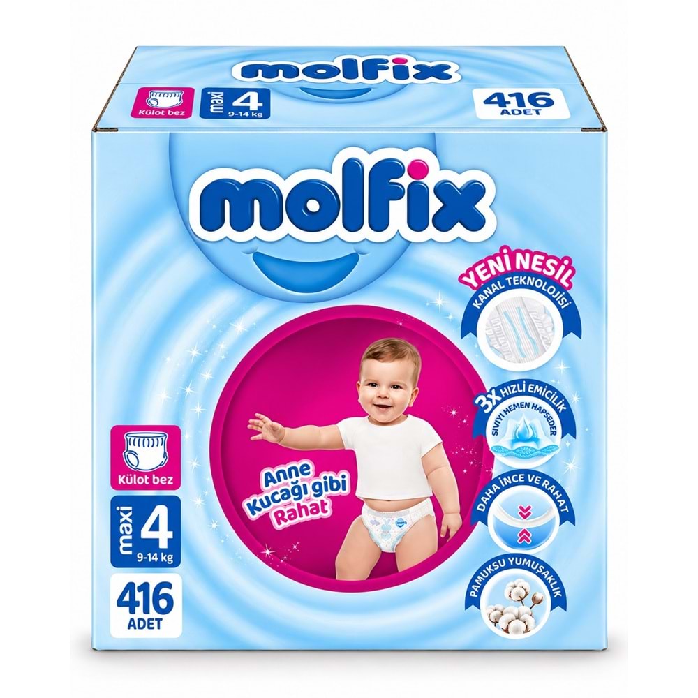Molfix Külot Bebek Bezi 4 Beden 9-14 KG Maxi 416 Adet Dev Ekonomik Fırsat Pk