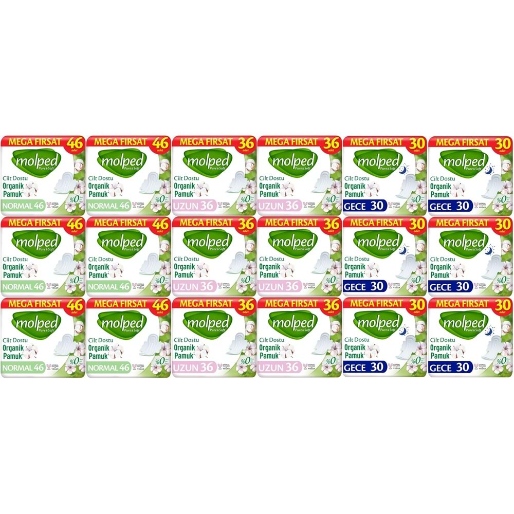 Molped Pure&Soft Hijyenik Ped Avantaj PK Normal 276 + Uzun 216 + Gece 180 Toplam : 672 Adet