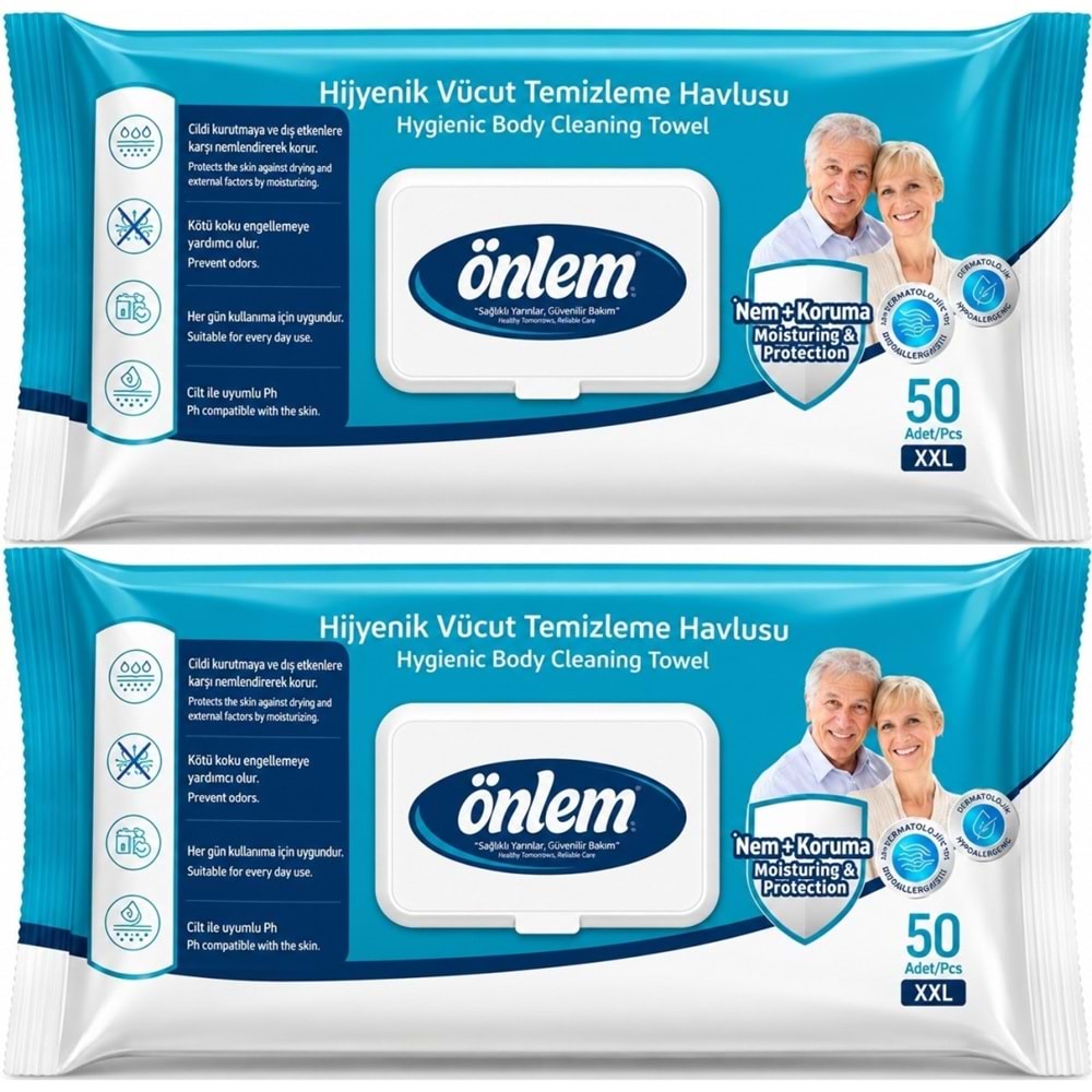 Önlem Hijyenik Vücut Temizleme Islak Mendil Havlu 100 Yaprak (2PK*50)