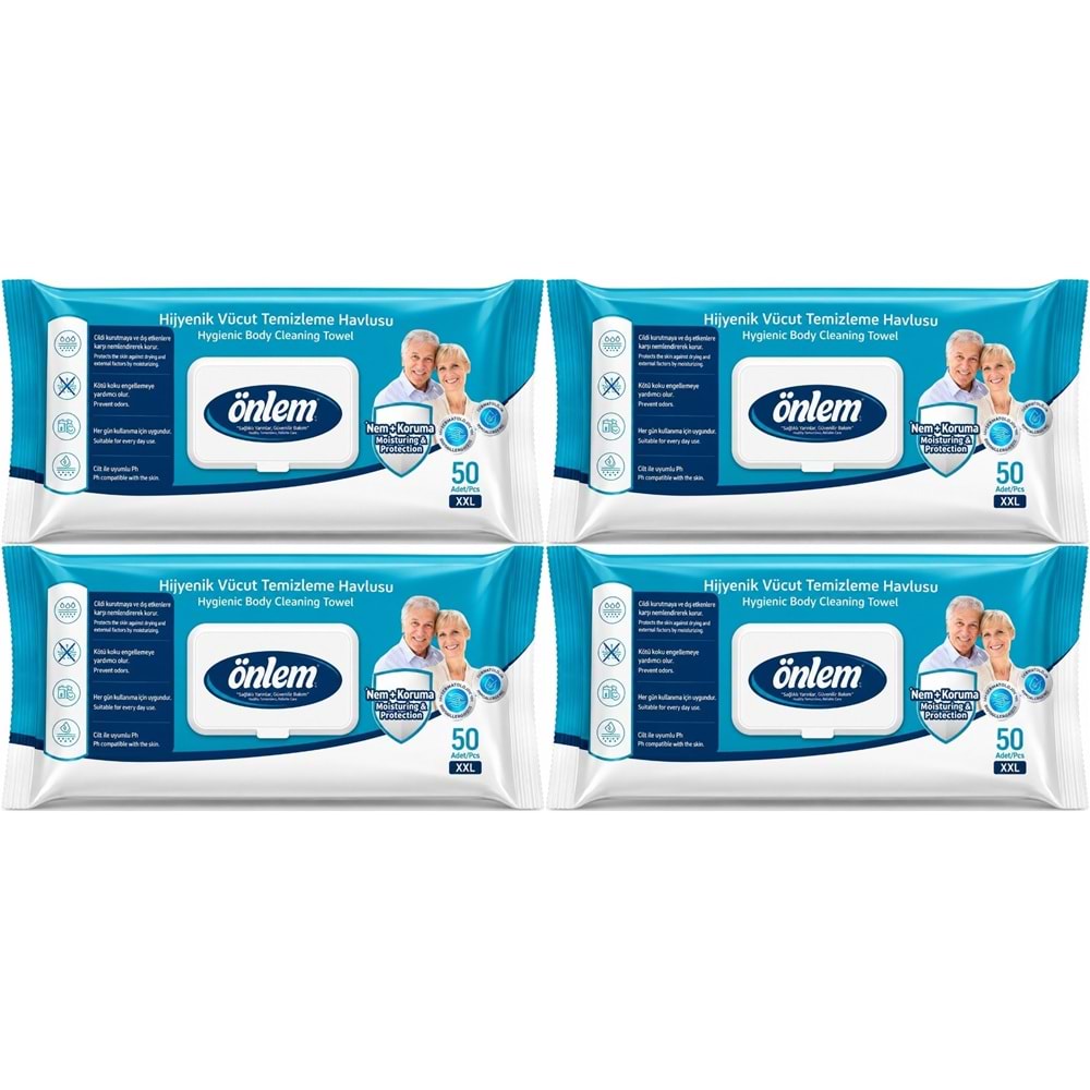 Önlem Hijyenik Vücut Temizleme Islak Mendil Havlu 200 Yaprak (4PK*50)