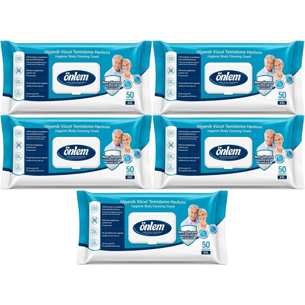 Önlem Hijyenik Vücut Temizleme Islak Mendil Havlu 250 Yaprak (5PK*50)