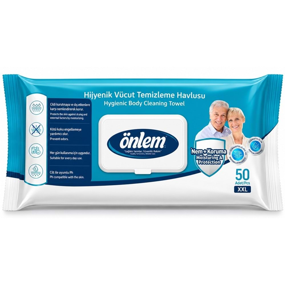Önlem Hijyenik Vücut Temizleme Islak Mendil Havlu 250 Yaprak (5PK*50)