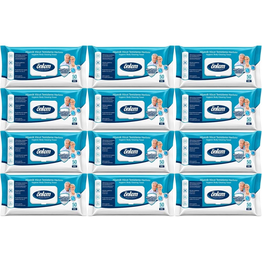 Önlem Hijyenik Vücut Temizleme Islak Mendil Havlu 600 Yaprak (12PK*50)