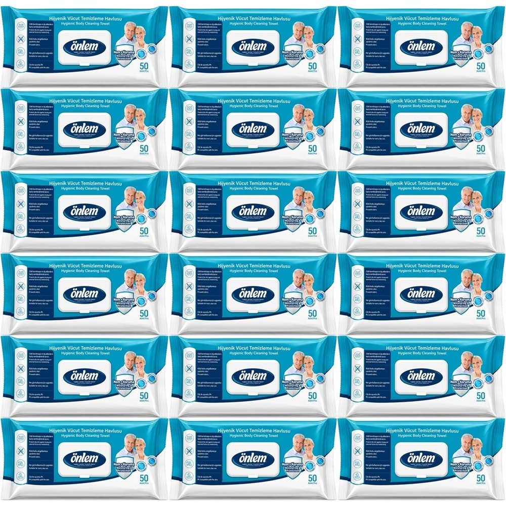 Önlem Hijyenik Vücut Temizleme Islak Mendil Havlu 900 Yaprak (18PK*50)