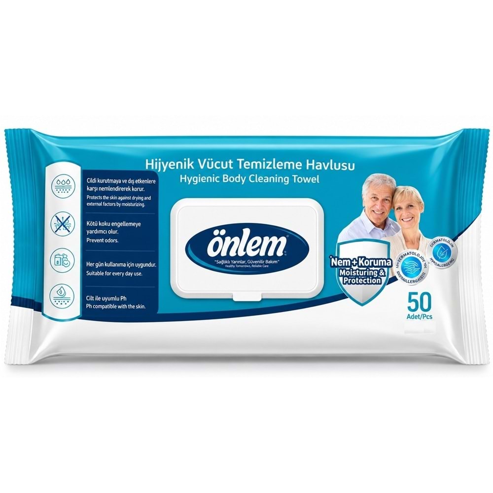 Önlem Hijyenik Vücut Temizleme Islak Mendil Havlu 900 Yaprak (18PK*50)
