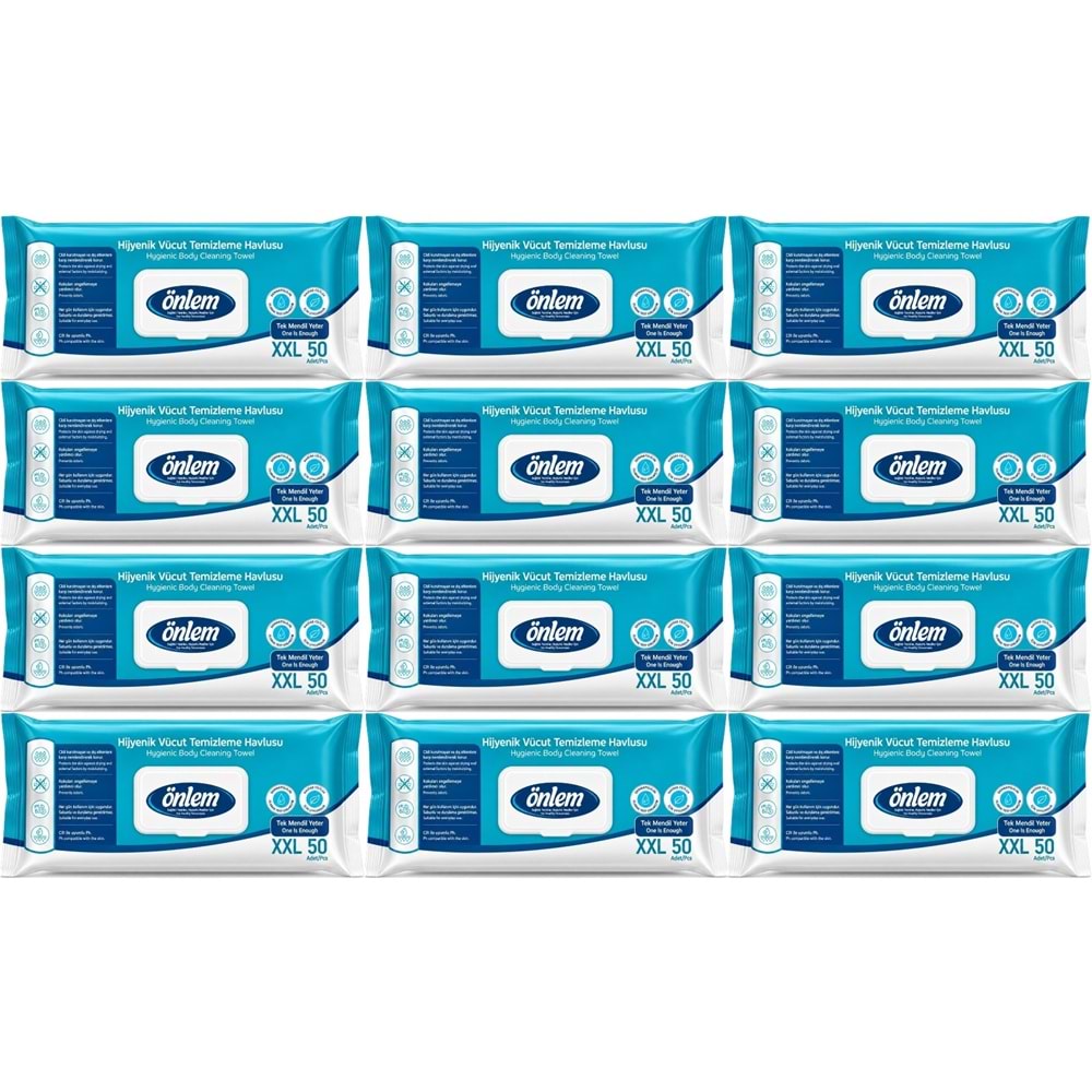 Önlem Hijyenik Vücut Temizleme Islak Mendil Havlu 600 Yaprak (Ebat XXL) (12PK*50)