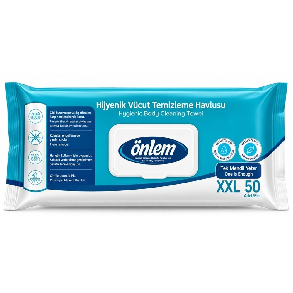 Önlem Hijyenik Vücut Temizleme Islak Mendil Havlu 600 Yaprak (Ebat XXL) (12PK*50)