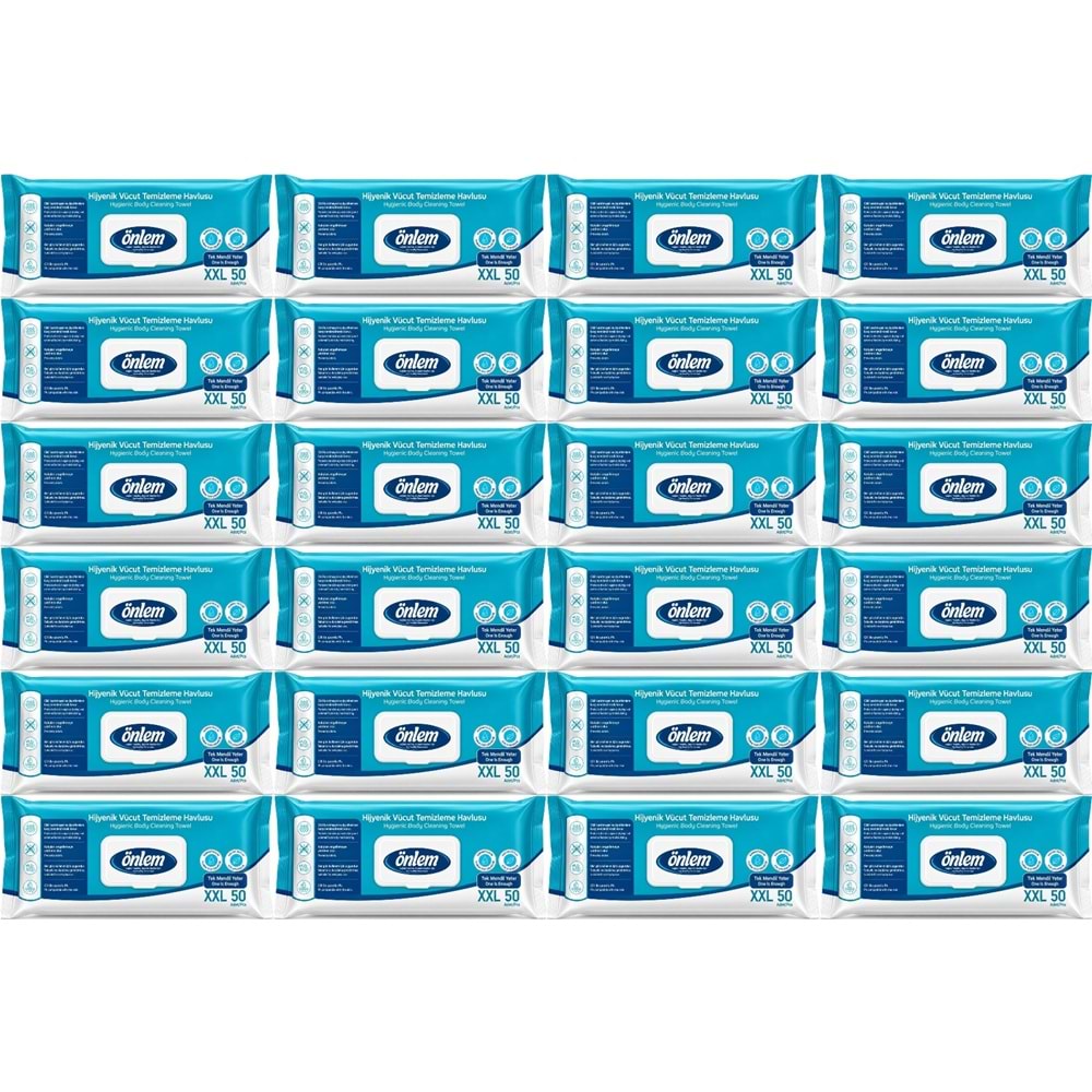 Önlem Hijyenik Vücut Temizleme Islak Mendil Havlu 1200 Yaprak (Ebat XXL) (24PK*50)