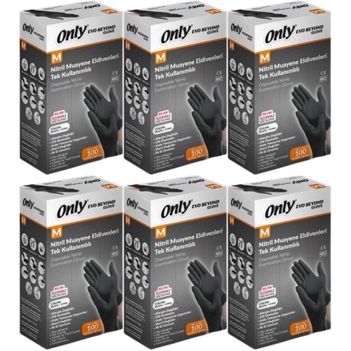 Only Evo Beyond Glove Nitril Siyah Pudrasız Muayene Eldiveni 600 Lü Set M - Medium - Orta (6PK*100)