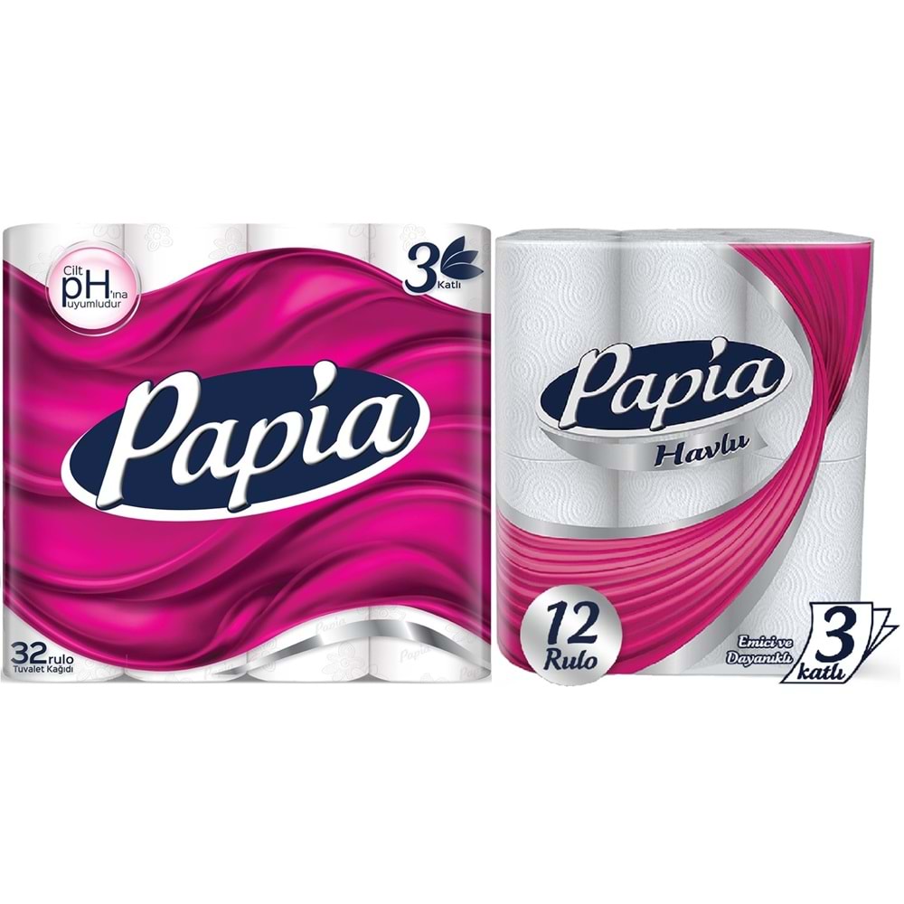 Papia Tuvalet Kağıdı (3 Katlı) 32 Li Pk + 12 Li Paket Kağıt Havlu Klasik (3 Katlı)