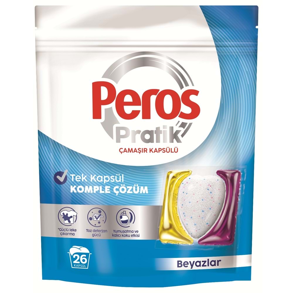 Peros Pratik Matik Çamaşır Deterjanı Kapsülü - Tableti 52 Adet Beyazlar (2PK*26)