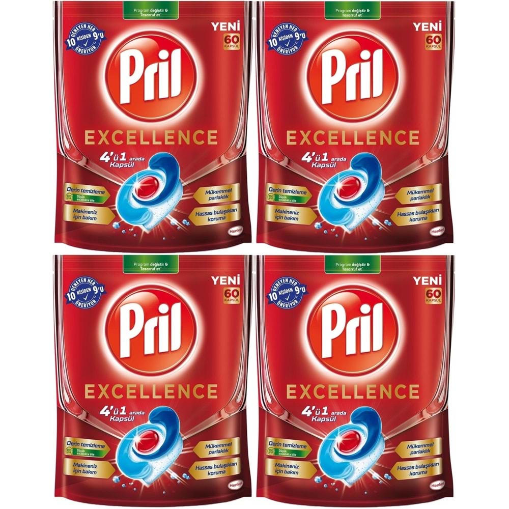 Pril Bulaşık Makinesi Deterjanı Kapsül Tablet Excellence 4 ü 1 Arada 240 Adet (4PK*60)
