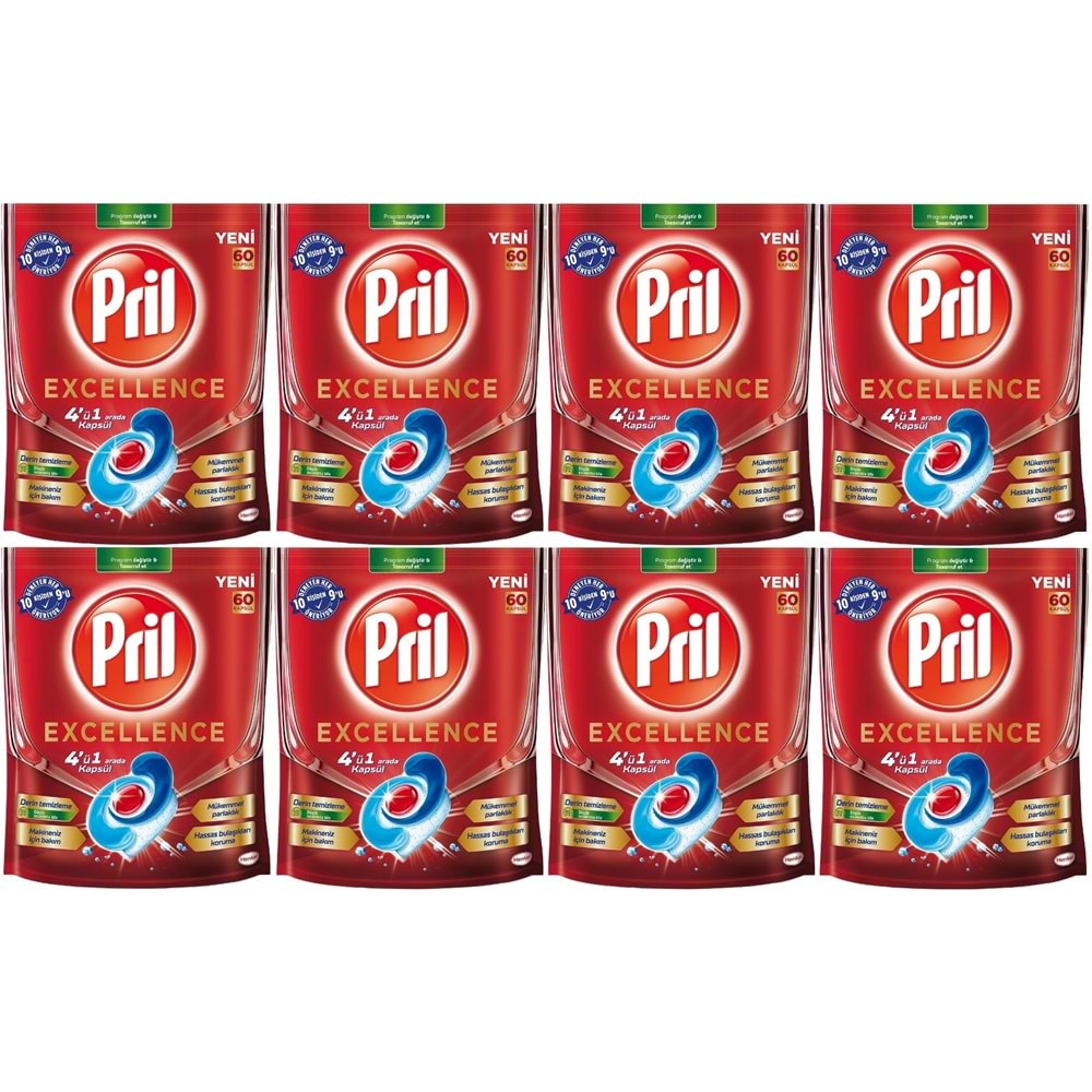 Pril Bulaşık Makinesi Deterjanı Kapsül Tablet Excellence 4 ü 1 Arada 480 Adet (8PK*60)