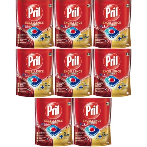 Pril Bulaşık Makinesi Deterjanı Kapsül Tablet Excellence Premium 5 i 1 Arada 480 Adet (8PK*60)
