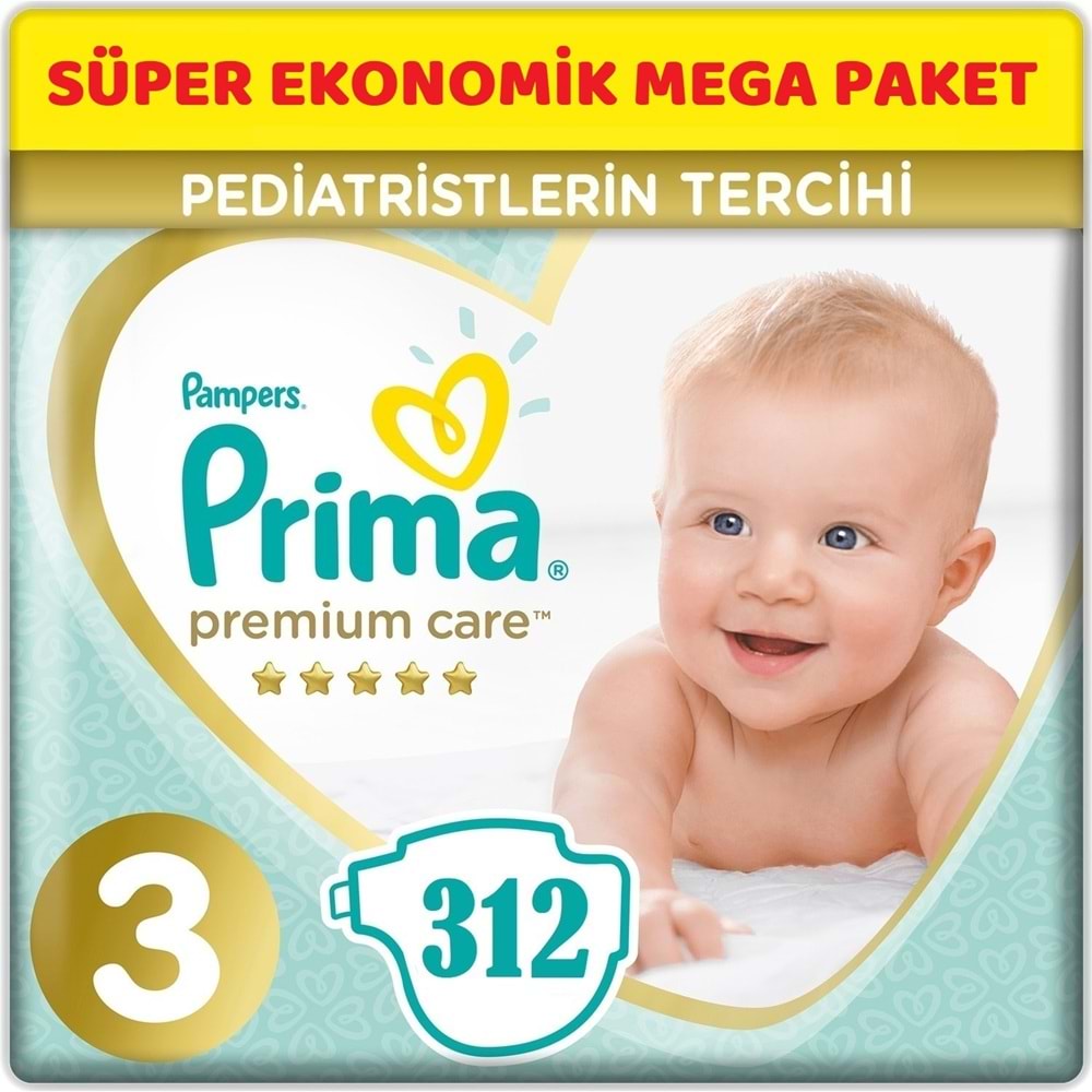 Prima Premium Care Bebek Bezi 3 Beden 6-10 KG Midi 312 Adet Süper Ekonomik Mega Pk