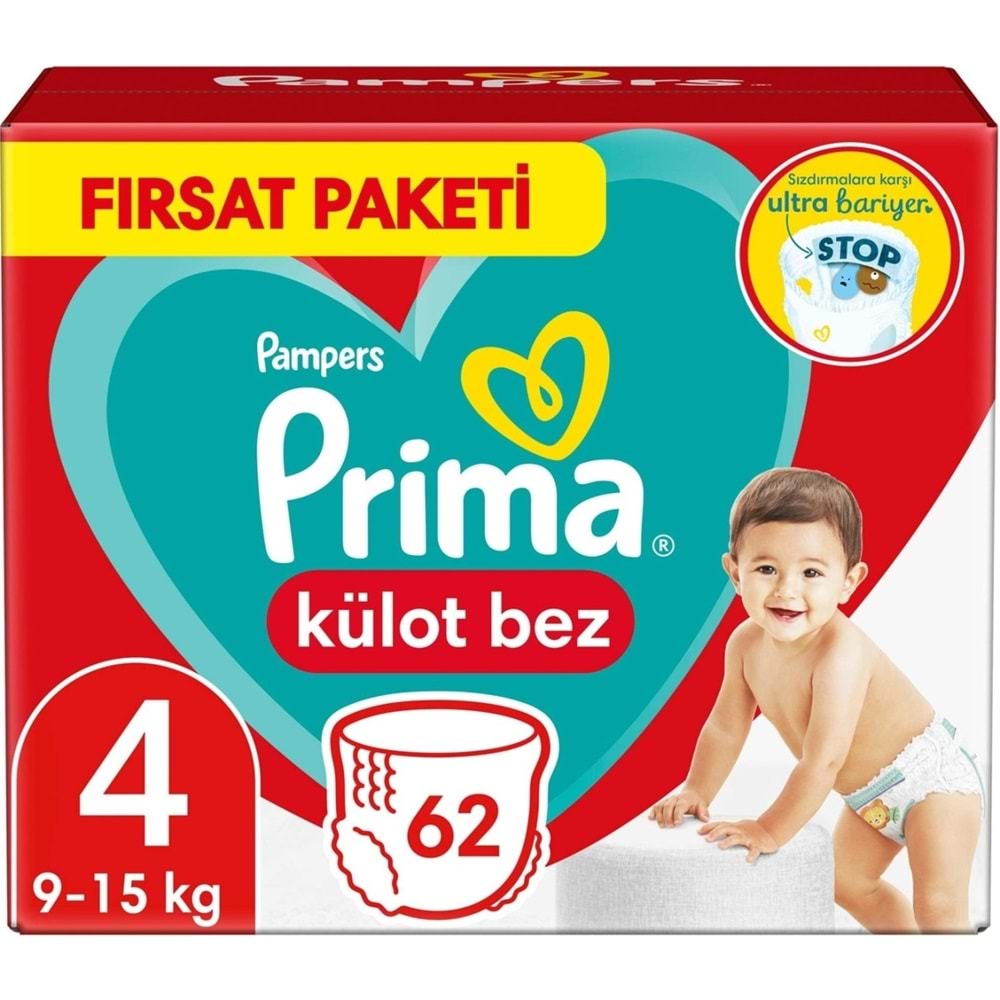 Prima Külot Bebek Bezi 4 Beden 9-15 KG Maxi 124 Adet Ekonomik Fırsat Pk