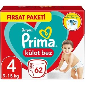 Prima Külot Bebek Bezi 4 Beden 9-15 KG Maxi 124 Adet Ekonomik Fırsat Pk