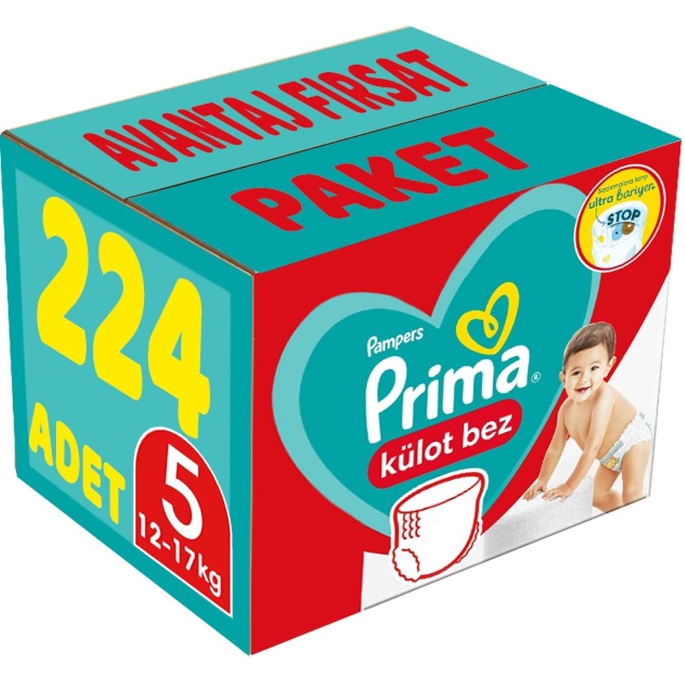 Prima Külot Bebek Bezi 5 Beden 12-17 KG Junior 224 Adet Avantaj Fırsat Pk